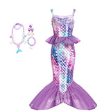 Kid Girl Princess Mermaid Carnival Ariel Cosplay Dress for Halloween Party Ball