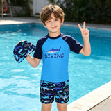 Kids Boy Girl Shark Print Swimwear Short Sleeve Swimsuit 3Pcs/Set