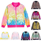 2-16Y Kid Girls Sequin Jacket Glitter Shiny Zip Up Coat Outwear
