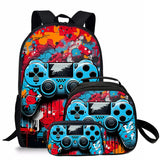 Kid Cool 3D Flat Cartoon Game Controller Three Piece Set Backpacks Schoolbags