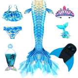 Kid Girls Monofin Swimming Mermaid Cosplay Swimsuit Bikini  7Pcs/Set