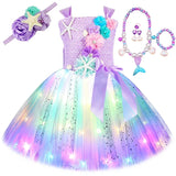 1-14Y Kid Baby Girl Princess Mermaid Led Light Up Birthday Party Tutu Dresses
