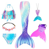Girls Swimming Mermaid Tail Costume Cosplay Swimsuit Swimwear  5pcs/set