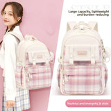 Girls Primary Middle School Cute Plaid Schoolbags Lightweight Waterproof Backpack
