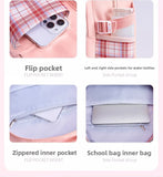 Kid Girl Cute Plaid Bow Backpack Large Capacity School Bag