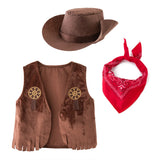 4PCS Cowboy Dress Up Outfits Suits Baby Boys Clothes Vest+Scarf+Pants+Hats For Toddler Purim Halloween Carnival Birthday Costume