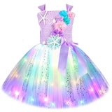 1-14Y Kid Baby Girl Princess Mermaid Led Light Up Birthday Party Tutu Dresses