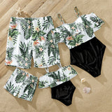Family Matching Summer Swimsuit One Piece Plant Flounce Swimwear