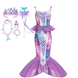 Kid Girl Princess Mermaid Carnival Ariel Cosplay Dress for Halloween Party Ball
