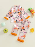 0-8Y Kids Girls Halloween Pumpkin Print Tops Long Pajamas