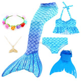 3-12T Kid Girls Mermaid Costume Swimsuit  Swimming Tail 6 Pcs/set