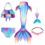 5Pcs/Set Girls Mermaid Tail Swimsuit Costume Beach Pool Swimwear