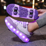 Kid Girl Boy Luminous Roller USB Charge Light Up Skate Shoes