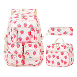 3 Pcs Set Kids Girl Cute Strawberry School Bookbag with Lunch & Pencil Pouch