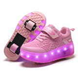 Kid Boys Girls Roller Shoes LED Light Up USB Charging Skateboard Shoes