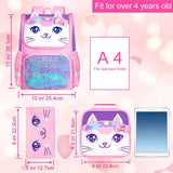 3PCS Kids Cat Backpack Sequin Pink School Bookbag
