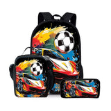 Kid Football Pattern Three Piece Set Cartoon School Backpack