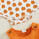 0-18M Autumn Infant Baby Girl Halloween Outfit Pumpkin Print Long Sleeve 2 Pcs Set