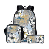 Kid Football Pattern Three Piece Set Cartoon School Backpack