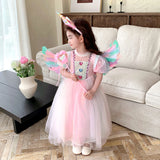 Kids Unicorn Costume LED Light Up Dress Sparkly Sequin Tulle Gown for Girls Fancy Dress for Wedding Guest Pageant Carnival
