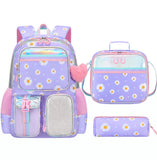 3pcs/se School Student Kid Girls Backpack Waterproof Cute Chrysanthemum Schoolbag