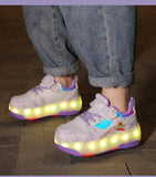 Children's Sneakers Roller Shoes With 4 Wheel Outdoor Parkour Skates Dual-Use Kids Girls Boys Roller Skates Glowing LED Light