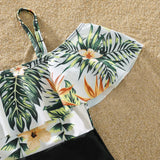 Family Matching Summer Swimsuit One Piece Plant Flounce Swimwear