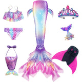 Kid Girls Monofin Swimming Mermaid Cosplay Swimsuit Bikini  7Pcs/Set