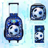 3PCS Kid Boys Rolling Backpack Soccer Roller School Bookbag