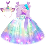 1-14Y Kid Baby Girl Princess Mermaid Led Light Up Birthday Party Tutu Dresses