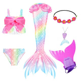 Kid Girls Mermaid Tail Swimsuit Little Mermaid Costume Cosplay 6Pcs/set
