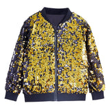 2-16Y Kid Girls Sequin Jacket Glitter Shiny Zip Up Coat Outwear
