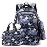 3pcs/Set Fish Scale Print Kid Backpack Mermaid Waterproof Schoolbag