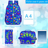 3PCS Kid Boy Dinosaur Blue Backpack 16 Inch Bookbag