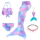 Kid Girl Fancy Mermaid Tail Swimming Costume  Swimwear 5 Pcs/Set
