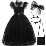 2-12Y Kid Girl Classic Black Gothic Wendsday Halloween Holiday Party Dresses