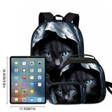 3 Pcs Set Kid Boy Cat Backpack School Bags With Lunch Pencil Bags