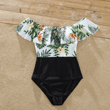 Family Matching Summer Swimsuit One Piece Plant Flounce Swimwear
