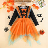 0-3Y Baby Toddler Girl Halloween Bat Print Ruffled Long Sleeve Mesh Dresses