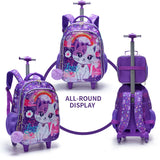 3PCS Set Kid Girl Rolling Backpack Cute Cartoon Cat Sequin Wheeled Bookbag
