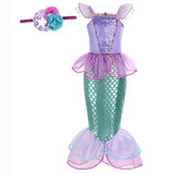 Kid Girl Little Mermaid Ariel Princess Carnival Summer Purple Dress