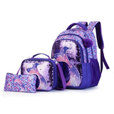 3Pcs/set Mermaid School Backpack Set Cute Kids Cartoon Book Bag