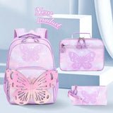 3Pcs Girl Backpack Butterfly Large Capacity Student Bookbag Back To School