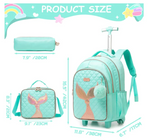 3 pcs/Set Kid Travel Mermaid Trolley Rolling Backpack Wheeled Trolley School Bag