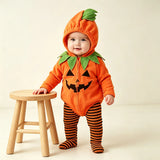Infant Baby Girl Boy Halloween Party Pumpkin Hooded 3 Pcs Set