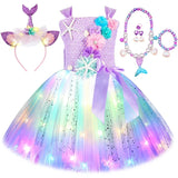 1-14Y Kid Baby Girl Princess Mermaid Led Light Up Birthday Party Tutu Dresses