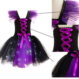 Purple Tulle Witch Puffy Dress with LED Lights for Kids, Girls' Costume for Halloween Party Performances & Birthday Parties