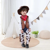 4PCS Cowboy Dress Up Outfits Suits Baby Boys Clothes Vest+Scarf+Pants+Hats For Toddler Purim Halloween Carnival Birthday Costume