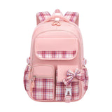Kid Girl Cute Plaid Bow Backpack Large Capacity School Bag