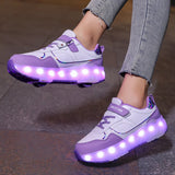 Kid Girl Boy Luminous Roller USB Charge Light Up Skate Shoes